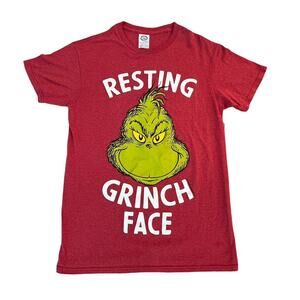 Resting Grinch Face Red w/ Large Graphic T Shirt Short Sleeve Cotton Blend Small